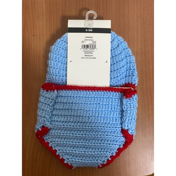NWT Infant Photography Hand Crocheted Set Newborn Baby Baseball Blue Knit Hat - Picture 3 of 3
